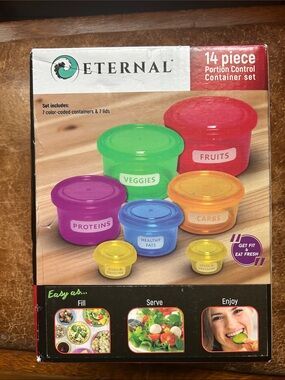 Eterna Color-Coded Portion Containers — Red, Green, Purple, Blue, Orange, Yellow